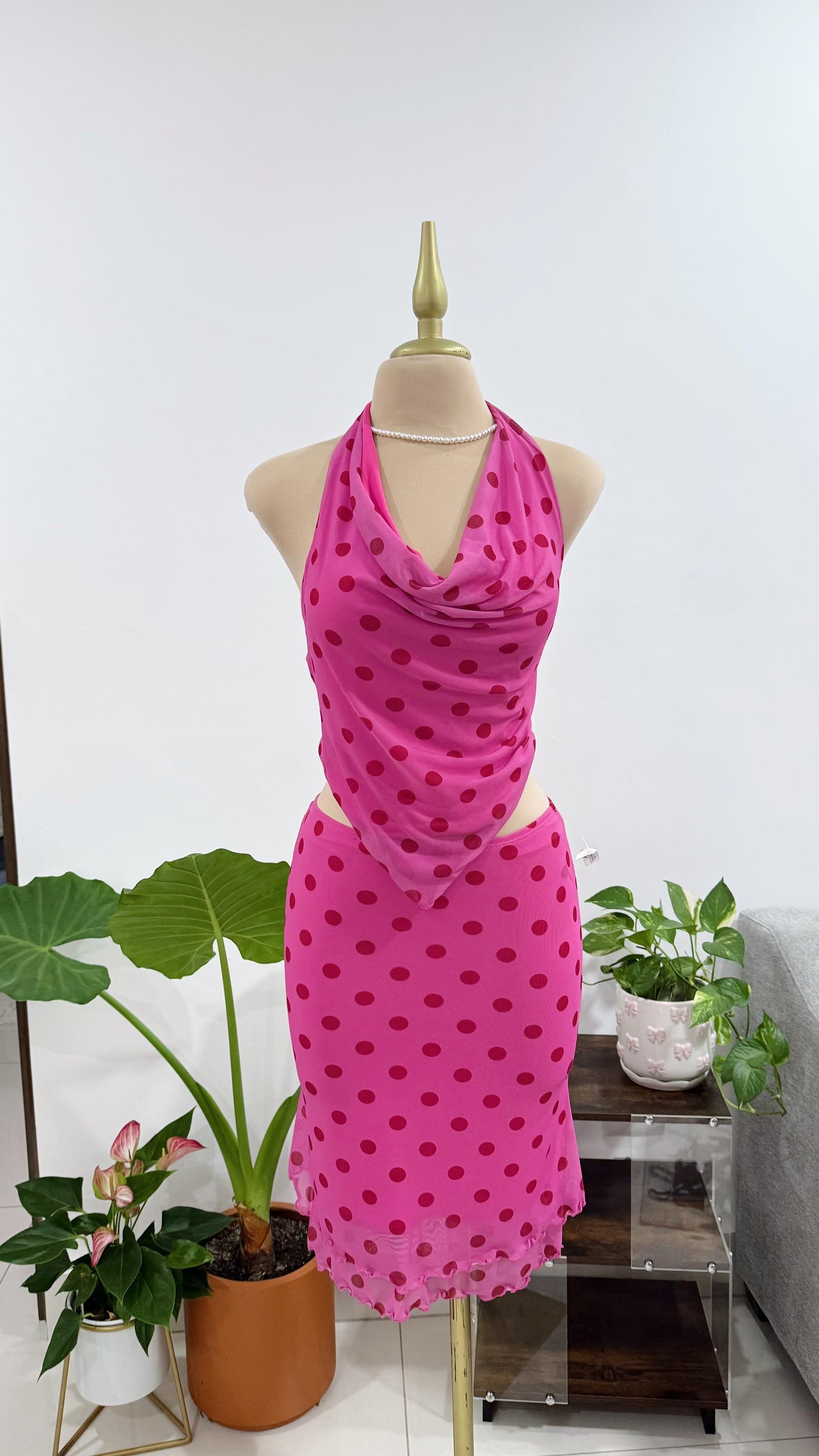 set polka dots top + falda