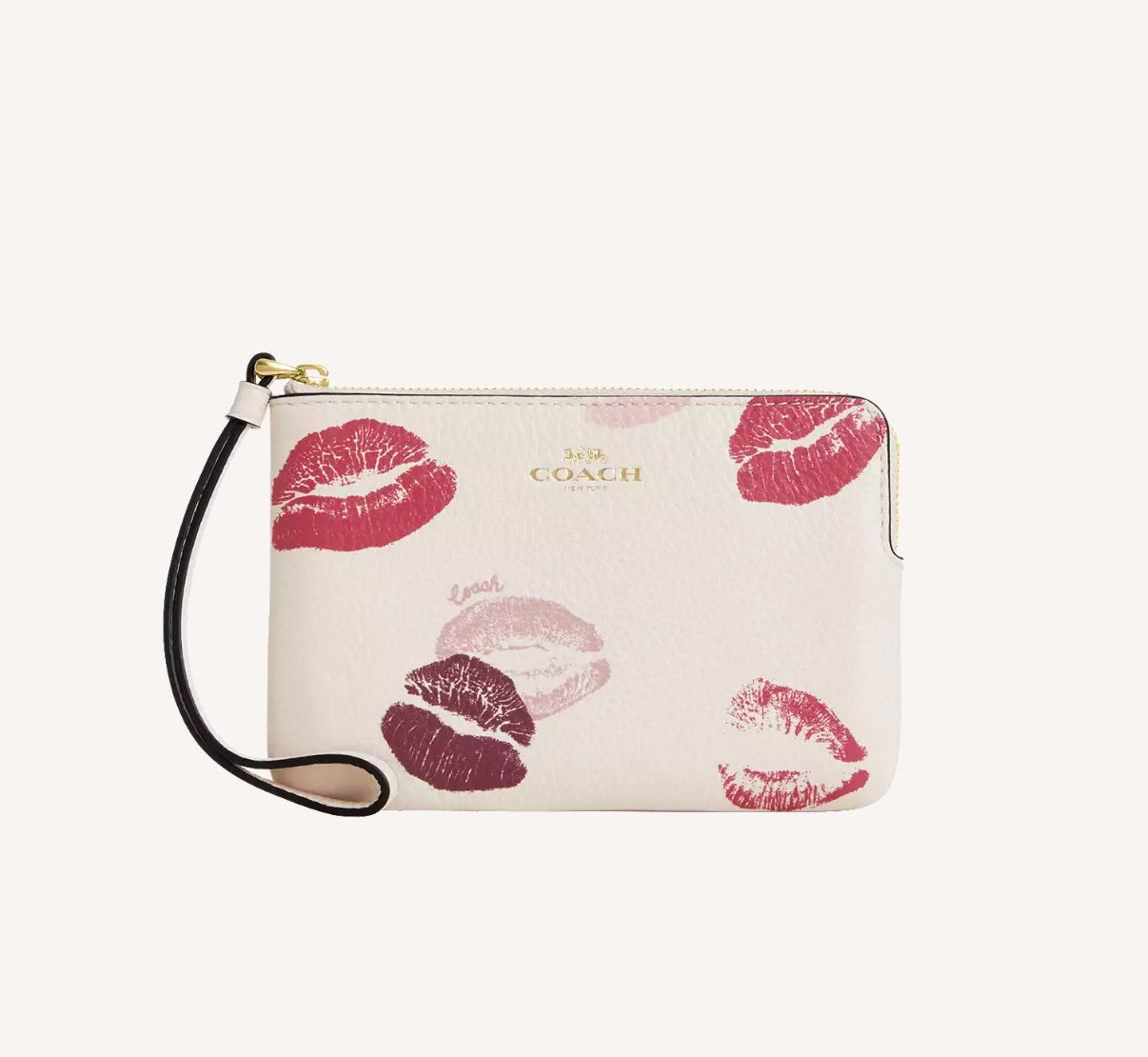 Corner Zip Wristlet With Lips Print