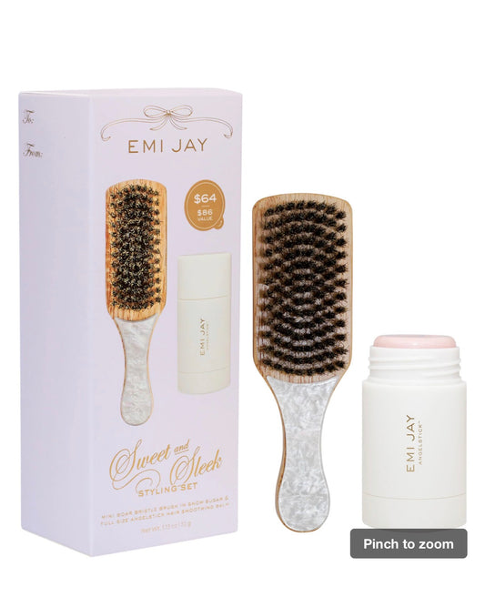 Emi Jay  Sweet and Sleek Styling Set with Angelstick and Mini Boar Bristle Brush in Snow Sugar